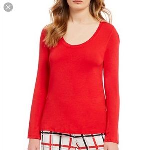 HUE tique Red Tee Baselayer Loungewear Pajama Top